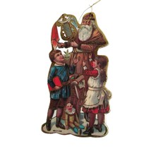 Vintage Die Cut Christmas Ornament Victorian Santa and Children 2 Sided ... - £7.04 GBP