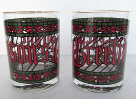 Anchor  Hocking (2) Houze Christmas Season&#39;s Tumbler Collectible Short Glasses - £18.95 GBP