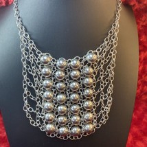 Chicos Metal Ball &amp; Chain Link Bib To Choker Necklace In Silver Tone 22” EUC - £14.93 GBP