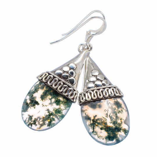 Beautiful Moss Agate Drop Earrings, One of a Kind, Sea weed - $28.00