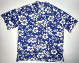 Hilo Hattie Hawaiian SS Button Up Shirt XL Blue w/White Orchids Tropical... - £22.45 GBP