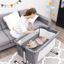 Costway Portable Baby Bed Side Sleeper Infant Bassinet Crib W/Carrying Bag Grey - £170.79 GBP