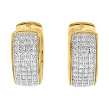 1CT Mujer Hombres Pendientes 14K Oro Amarillo Chapado Imitación Diamante 4-Row - £62.66 GBP