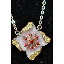 925 STERLING SILVER ENAMEL AND COLORED GEMS FLOWER  NECKLACE SKY - $34.45
