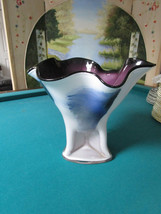 Glass Studio Vase Planter Purple And White Free Form Design Large 12 X 14&quot; - £151.80 GBP