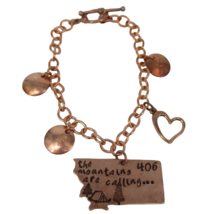Solid Copper Charm Bracelet Montana The Mountains are Calling 406 Vintage Toggle - £21.90 GBP