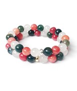 Set of 2 Green Moss Agate, Red Quartzite  &amp; White Quartzite Bracelets, Q... - $64.34 CAD
