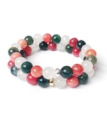 Set of 2 Green Moss Agate, Red Quartzite  &amp; White Quartzite Bracelets, Q... - £37.17 GBP