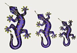 Beautiful Unique Set of 3 PURPLE Geckos Lizard Metal Tropical Island Wall Art - $34.59