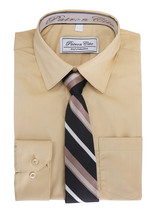 Boys Kids Cotton Blend Long Sleeve Button Up Solid Dress Shirt Set And Tie Set 6 - £12.50 GBP