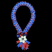 Graduation Money Lei Flower Crisp Bills Blue &amp; Red Four Braided Ribbons - £49.06 GBP