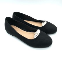 Aukusor Womens Ballet Flats Round Toe Slip On Faux Suede Black Size 8W Wide - $19.24