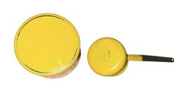 Vintage Yellow Enamel Canister & Pour Pot Set Wood Lid Mid-Century Kitchen MCM image 2