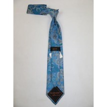 Mens Steven Land 100% Woven Silk Big Knot Tie and Hankie Set BW2430-17 Blue image 2