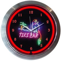 Tiki Bar Parrot Beer Bar Neon Clock 15&quot;x15&quot; - £65.30 GBP