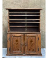 Early American Primitive step-back Pine Childs pewter cupboard, inlay da... - $2,510.77 CAD