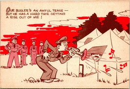 Vtg 1942 Postcard - WWII Soldier Cartoon Camp-Laff Our Bugler&#39;s an Awful Tease - £6.45 GBP