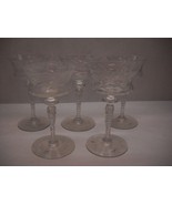VINTAGE Set of 5 CRYSTAL Wine Glasses ETCHED Floral DESIGN Cut Stem ROUN... - £43.04 GBP