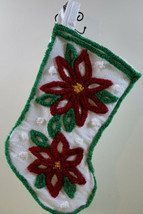 Vintage Chenille Christmas Stocking Handcrafted Poinsettia 23&quot; Beautiful - £34.49 GBP