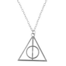 Harry Potter Deathly Hallows Logo Charm Antique Silver Toned Necklace NEW UNUSED - $8.79