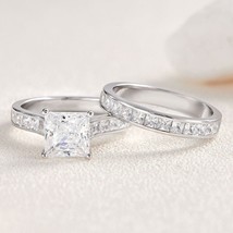 Engagement Wedding Ring Set For Women 925 Sterling Silver Princess AAAAA Cz - £57.82 GBP