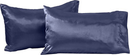 Great Bay Home Navy Color Satin Standard Size 20&quot;x26&quot; Pillowcases 2-Pack - £17.73 GBP