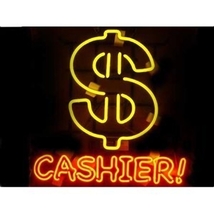 Vintage &#39;Cashier&#39; $ Cash Money Neon Sign 22&quot;x18&quot; - £148.62 GBP