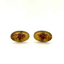 Vintage Signed Sterling Silver Mexico Resin Dried Pressed Flower Stud Earrings - £28.46 GBP