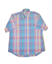 Vintage 80s Van Heusen Shirt Mens L Plaid Pastel 417 Single Needle Short... - £19.17 GBP