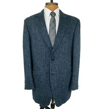 Harris Tweed Jos. A. Bank Herringbone Blue Blazer Jacket 44 L - £113.36 GBP