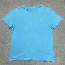 Polo Ralp Lauren T-Shirt Men V-Neck Size Medium Sky Blue Yellow Pony - $230.20 MXN