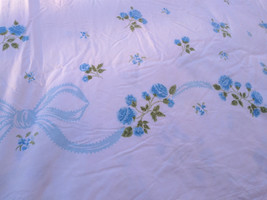 Beautiful Vintage Springmaid Aqua &amp; Avocado Floral Queen Flat Sheet 108&quot; by 81&quot; - £18.79 GBP