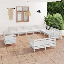 12 Piece Garden Lounge Set Solid Wood Pine White - £390.90 GBP