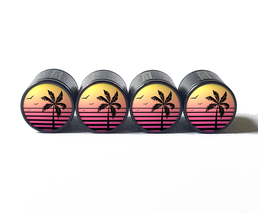 Palm Trees (Style 7) Tire Valve Caps - Black Aluminum - Set of Four - £12.48 GBP