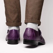Men's Shoes genuine crocodile and lizard dress monk strap Toluca Purple image 11