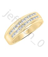 0.90Ct Lab Created Diamond 14K Yellow Gold Over Two Rows Wedding Band Me... - £45.17 GBP