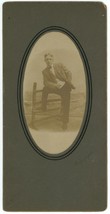 Circa 1890&#39;S Long Cabinet Card Handsome Young Man Suit Bow Tie Fence Capt Morgan - £7.50 GBP