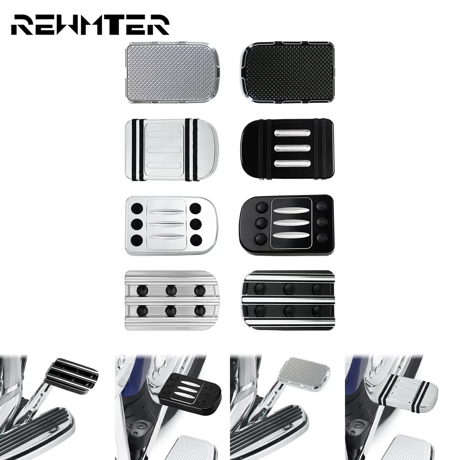 Motorcycle CNC Large Brake Pedal Pad Cover Black/Chrome Footpegs Footres... - $29.07+