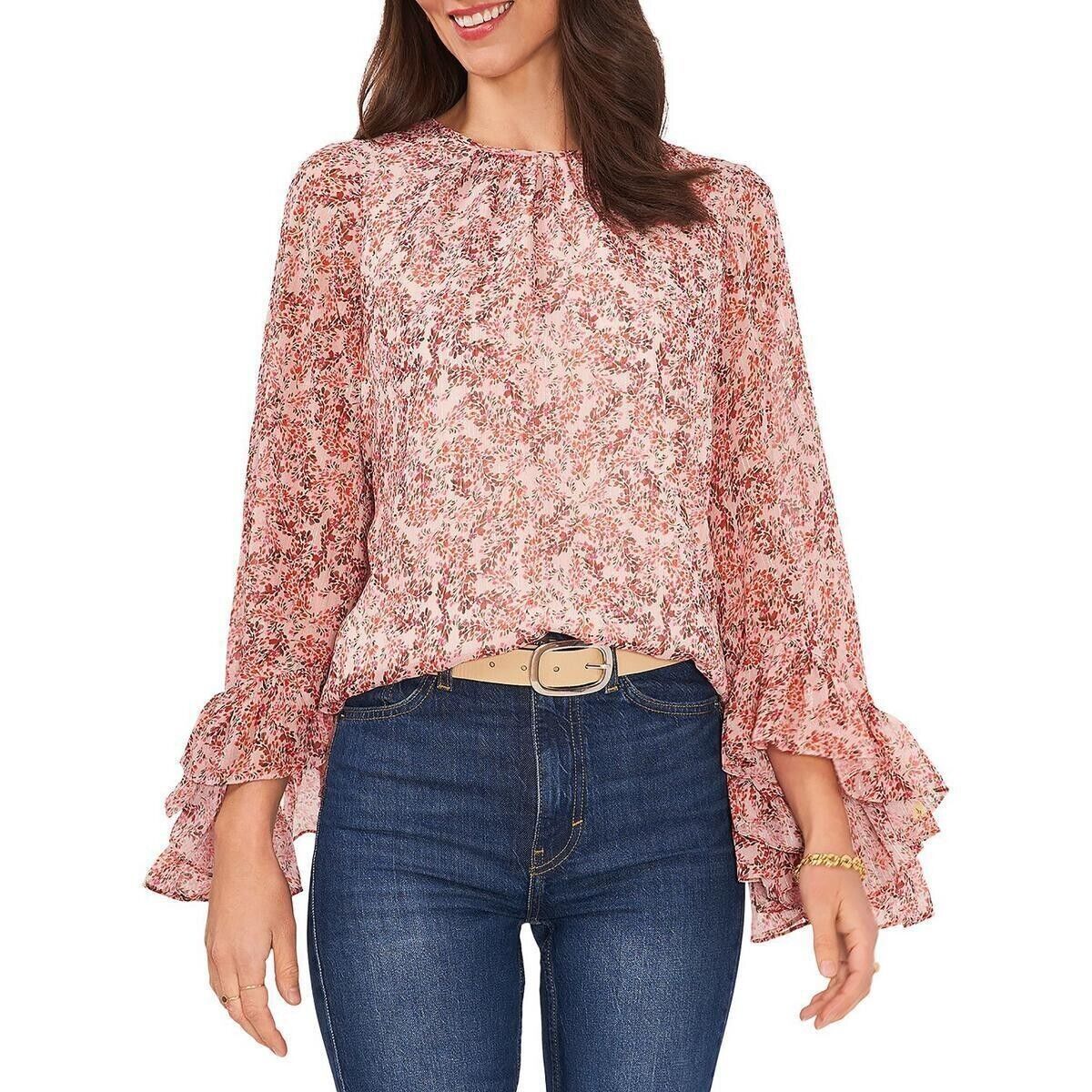 Primary image for Vince Camuto Women's Floral Print Ruffled Sleeve Top Pink XXS B4HP $99