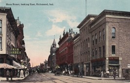 Main Street Looking East Richmond Indiana Lithograph Postcard Posted 1914 - £7.83 GBP