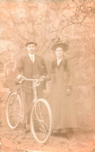 British Husband &amp; Wife Pose With Bicycles~Real Photo Cycling Postcard - £8.33 GBP