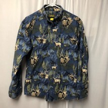 Cabelas Shirt Mens Medium Button Up Blue Elk Outdoor Print Cotton Long Sleeve - £13.77 GBP