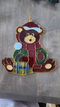 Vtg Christmas Bear Plastic Stained Glass Look Suncatcher Christmas Windo... - $10.00