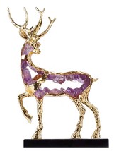 interoknack Luxury Amethyst Crystal Agate Deer Sculpture  Gold Modern A... - $189.00