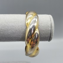 Gold Tone Hinged Cuff Bracelet Wide Bangle Silvery Finish 1980&#39;s Style O... - $14.99