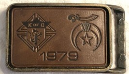 Knights of Columbus &amp; Masons Metal Belt Buckle Rectangle Shaped Vintage 1979 - £34.99 GBP