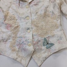 Women's Cream/Tan Floral Embroidered 4-Button Blazer Jacket Measured Chest 38" image 12