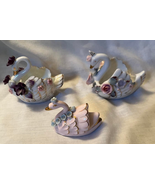 3 Mid Century Swan Salt or Ring Dishes Figurine Applied Flowers 1 Lenox ... - £11.22 GBP