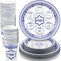 Disposable Passover Seder Paper Plate and Cups Set 120 Pcs Serve 40 People 9&quot; 7&quot; - £34.73 GBP