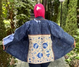 Uzbek Vintage JACKET, CHAPAN Handmade Embroidery Suzani Coat, Robe, Kimono - $110.92